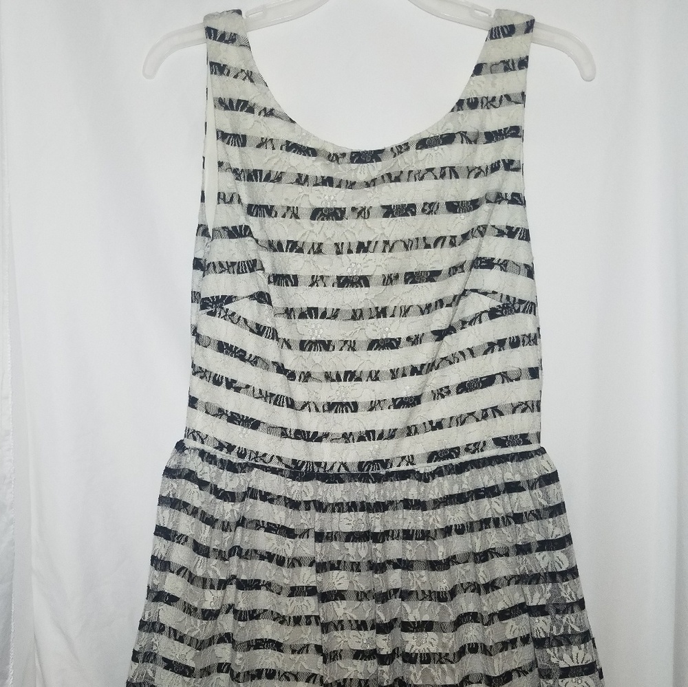 City Studio Lace Cream White/Black Striped Dress